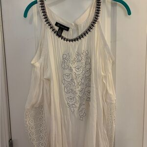 INC International Concepts White and Black Beaded Cold Shoulder Top w/ Lace